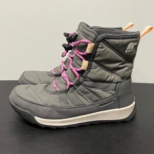 Sorel Whitney II Short Lace Winter Boot Pink Laces Gray Puffy Insulated Size 2